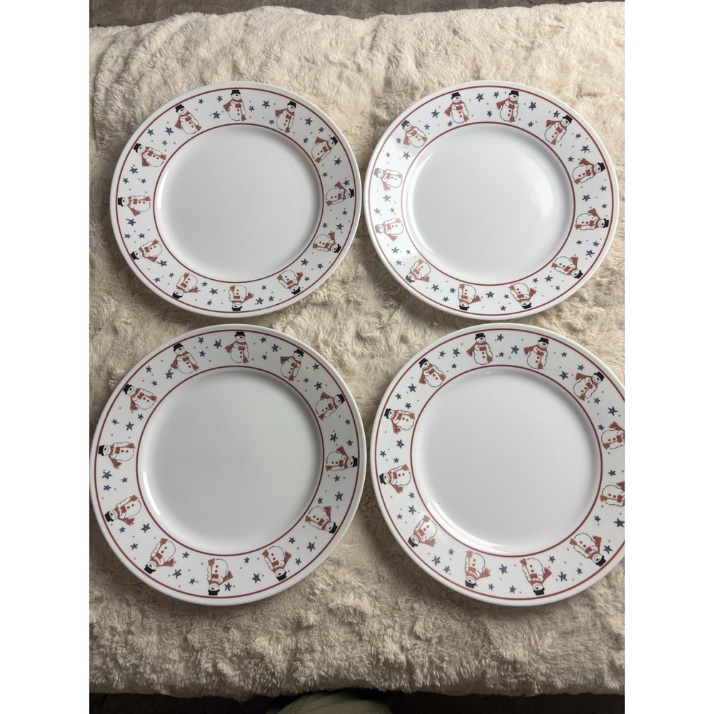 Corelle Frosty Morning Snowmen Dinner Plates 10.75"Set of 4 Snowman
